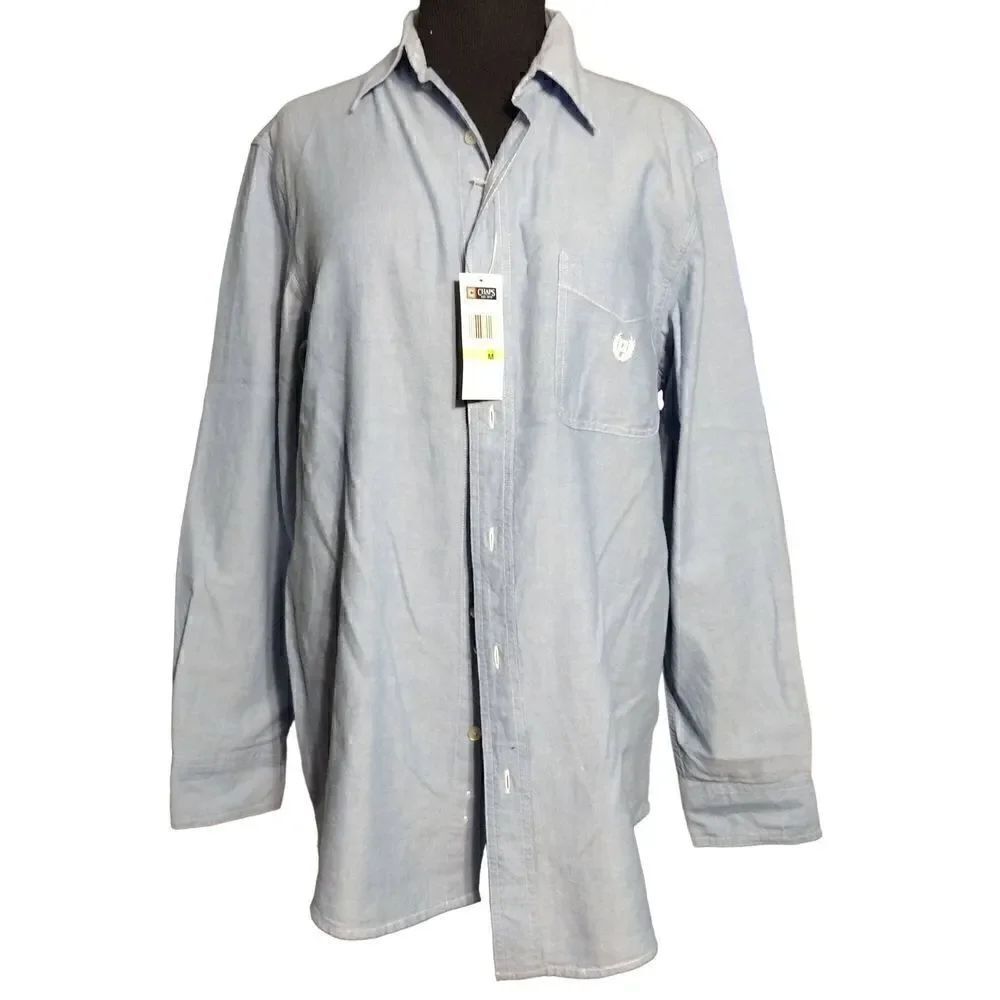 NWT Chaps Blue Cool Cotton Long Sleeve Button Down Logo Pocket Shirt Mens M